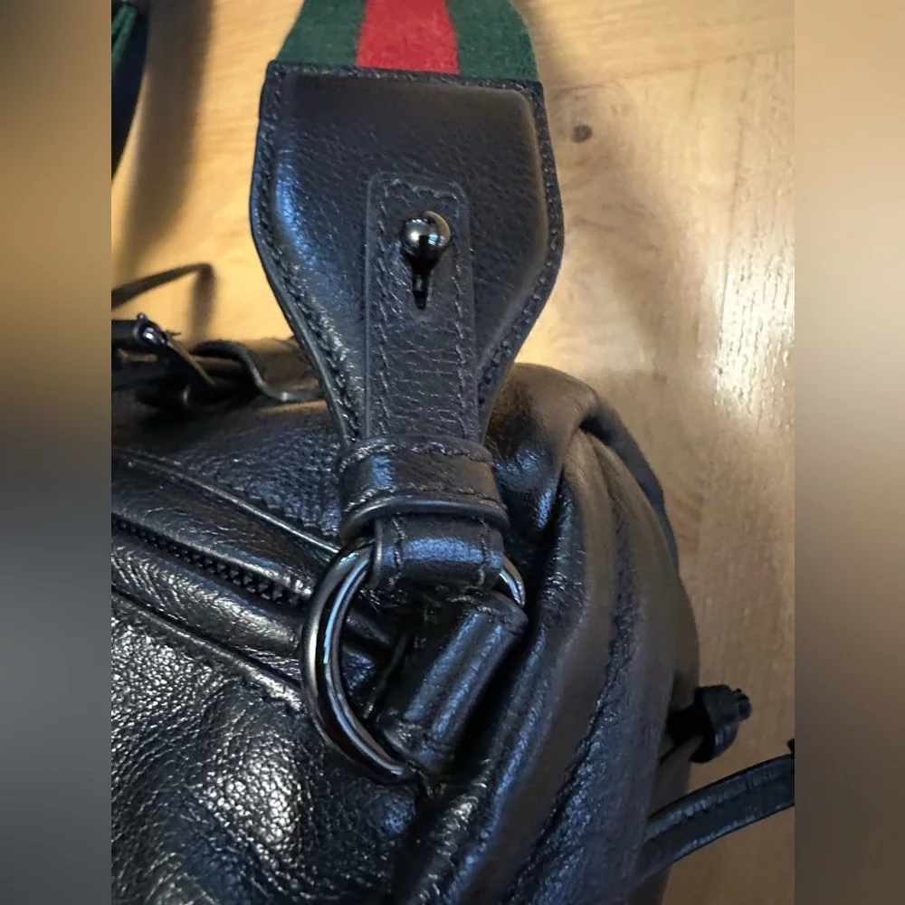 Authentic Gucci Double G Men’s Black Football Bag with Brown Monogram Interior